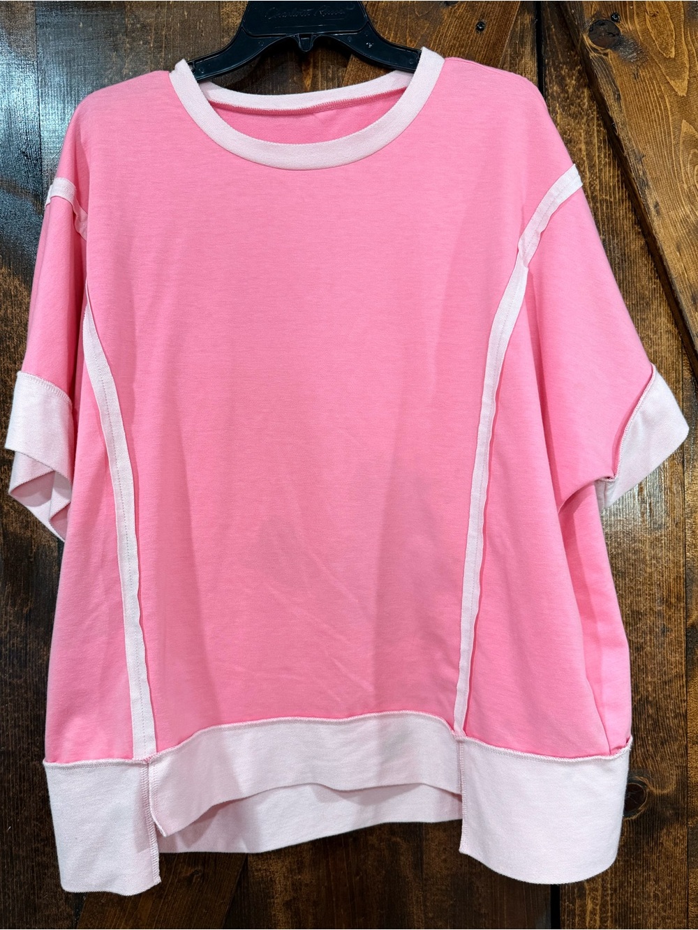 Relaxed Pink Short-Sleeve Contrast-Trim Tunic
